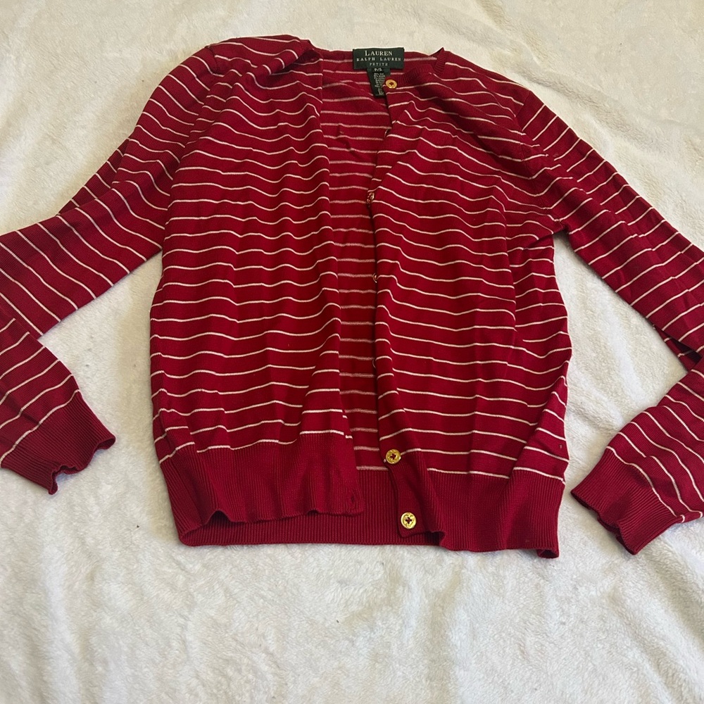 Ralph Lauren Red and White Striped Sweater
